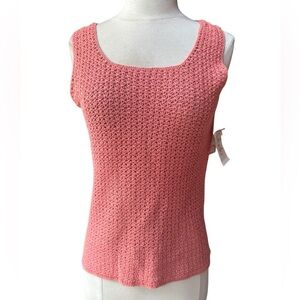 Deadstock 1980s Rafaella Coral Open Weave Linen/Cotton Blend Knit Tank Top‎